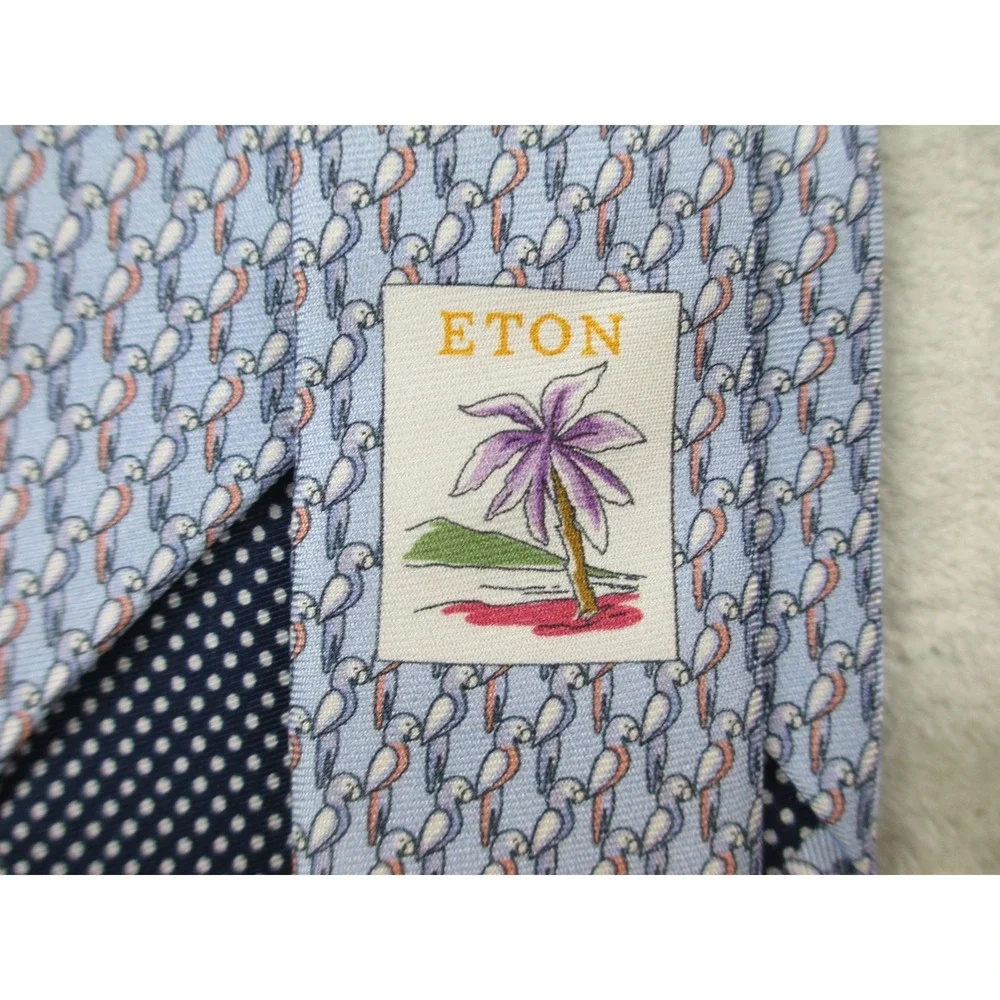 NEW ETON Neck Tie Mens Blue Parrots Silk Made In Italy Casual 04